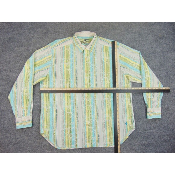Tommy Bahama Shirt Mens XL Green Blue Stripe Cotton Silk - Picture 5 of 7
